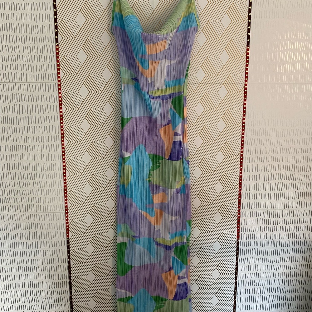 PrettyLittleThing Blue and Purple Tiered Slit Maxi Dress